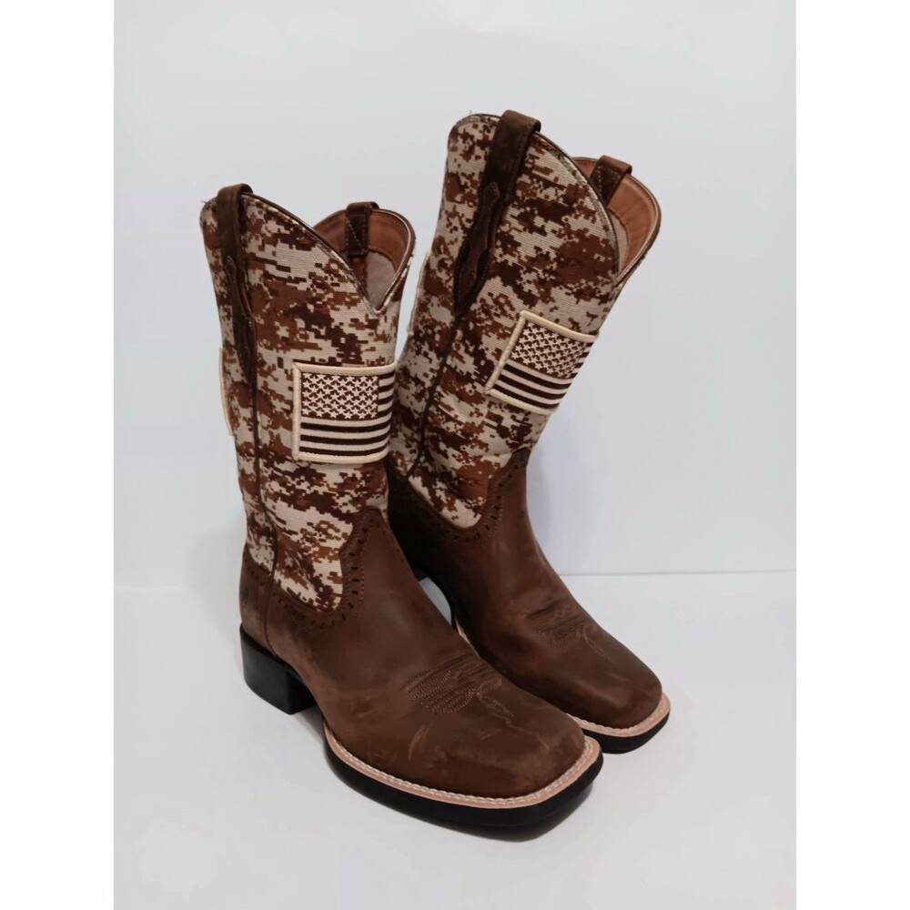 Ariat Men's Brown Camo Leather Patriotic American Flag  Western Boots Sz 7.5B